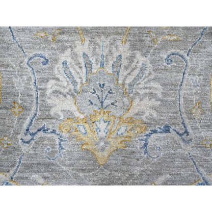 9'X11'7" Gray All Over Afghan Peshawar Design Hand Knotted Soft Wool Rug