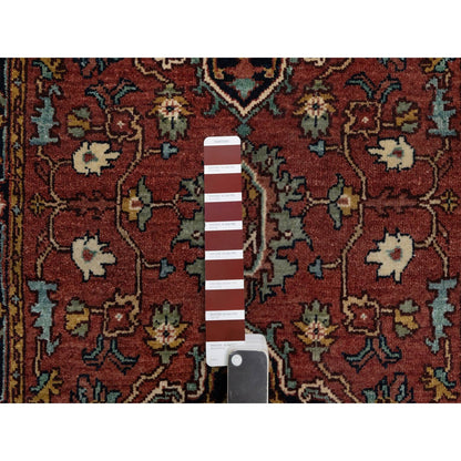2'7"X6'1" Red Antiqued Heris Re-Creation All Wool Hand Knotted Runner Rug