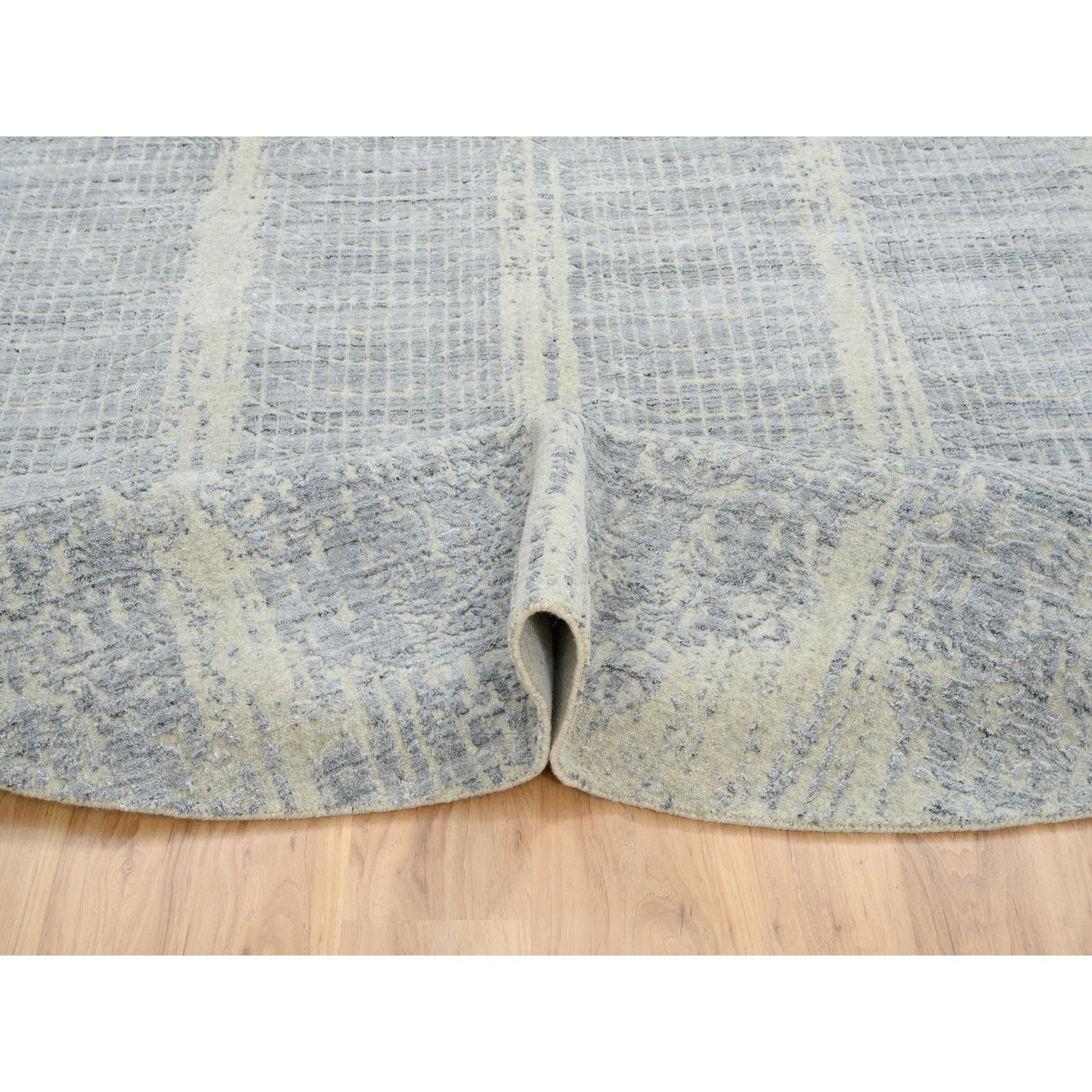 9'X9' Gray Jacquard Hand Loomed Wool And Plant Based Silk Round Rug