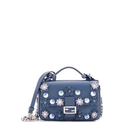 Fendi Flowerland Double Baguette Crossbody Bag Embellished Leather Micro