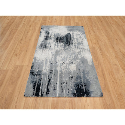 3'1"X5'3" Black Abstract Design Wool And Silk Hand Knotted Oriental Rug