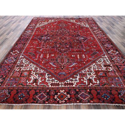 8'4"X11'4" Red Vintage Zoroastrian Heris Sheared Low Hand Knotted Wool Rug
