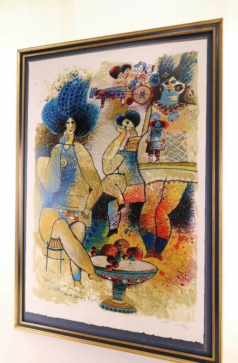 Theo Tobiasse Child Clown Original Large Lithograph Signed Modern Cubism Artwork