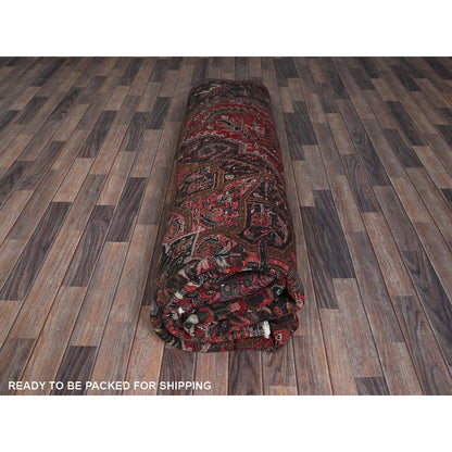 10'X12'3" Red Vintage And Worn Zoroastrian Heris Hand Knotted All Wool Rug