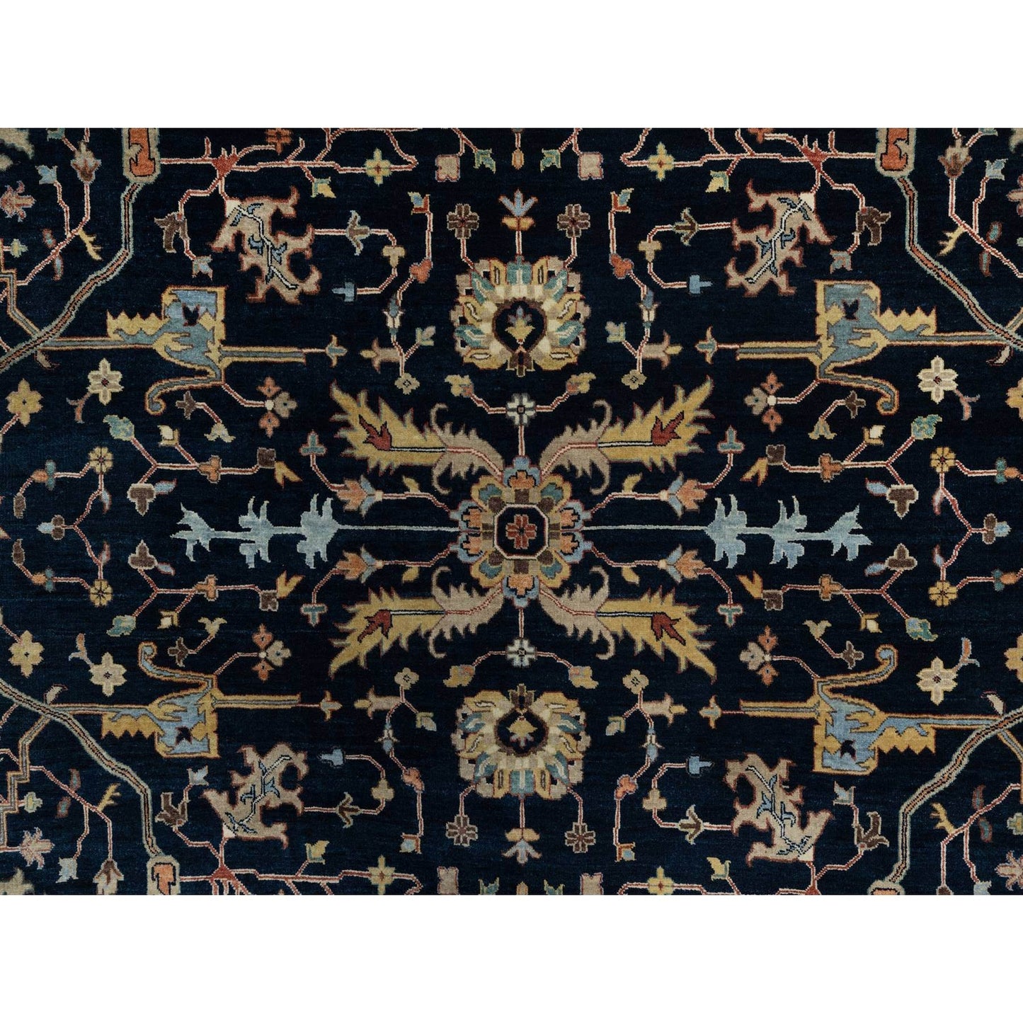 9'X12'2" Midnight Blue Antiqued Heris Re-Creation Hand Knotted Wool Rug