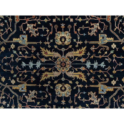 9'X12'2" Midnight Blue Antiqued Heris Re-Creation Hand Knotted Wool Rug