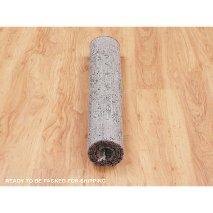 3'1"X5'1" Gray Farsian Silk With Textured Wool Hand Knotted Oriental Rug