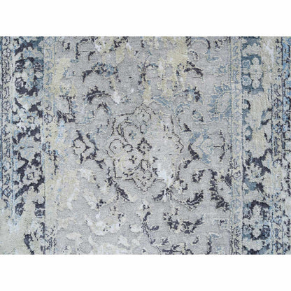 2'6"X6' Gray Hand Knotted Broken Kishoon Design Silk With Wool Runner Rug