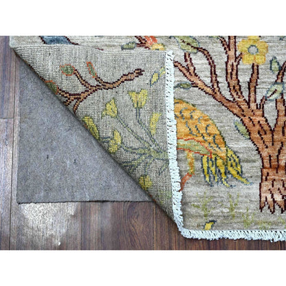2'9"X9'8" Gray Peshawar Birds Paradise Hand Knotted Runner Oriental Rug
