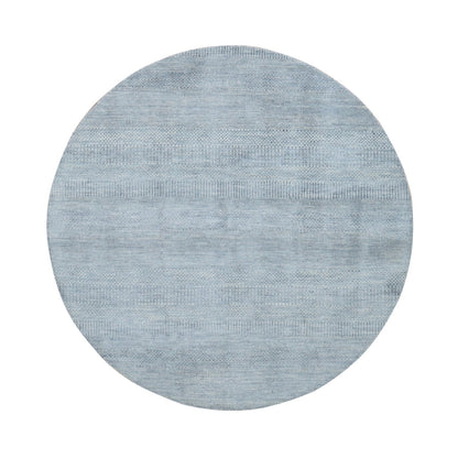 5'10"X5'10" Gray Wool And Silk Grass Design Hand Knotted Round Rug
