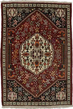 3'4X5 ft Handmade Wool Oriental Rug Tribal Design