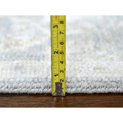 2'5"X11'4" Coin Gray Hand Knotted Oushak Design Soft Wool Runner Rug