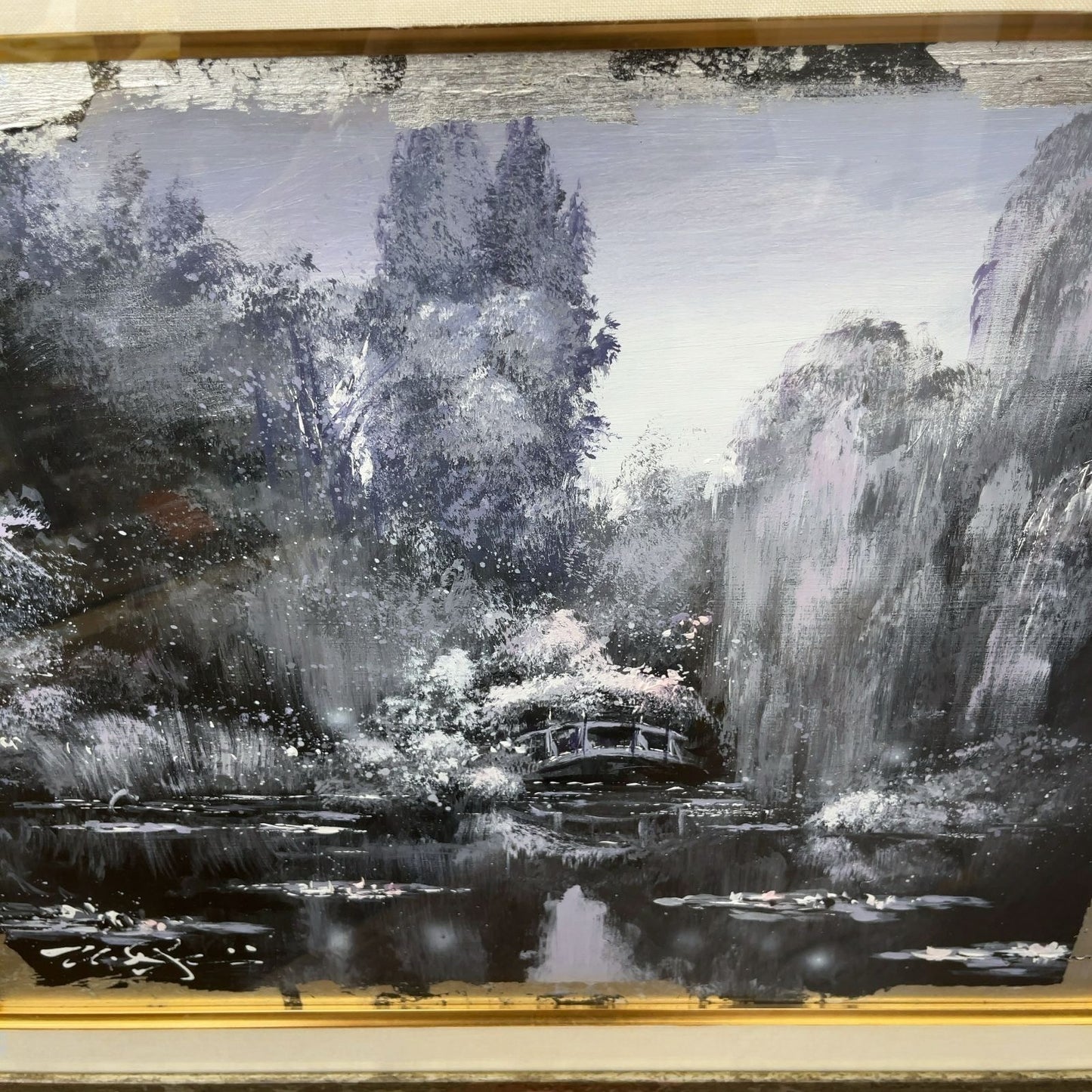 Nate Giorgio (Us) Original Acrylic Painting Signed & Inscribed Water Garden Iii