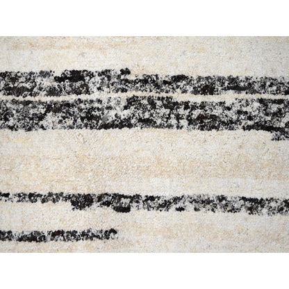 8'X8' Dark Brown And Ivory Striae Design Wool Hand Knotted Round Rug