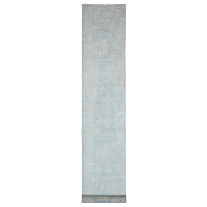 2'10"X19'6" Gray Afghan Angora Oushak Hand Knotted Pure Wool Runner Rug