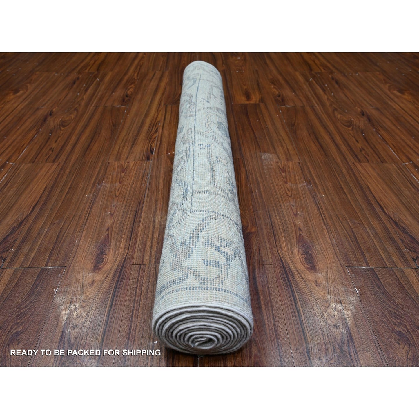4'X11'10" Blue Oushak All Over Pattern Shiny Wool Hand Knotted Runner Rug
