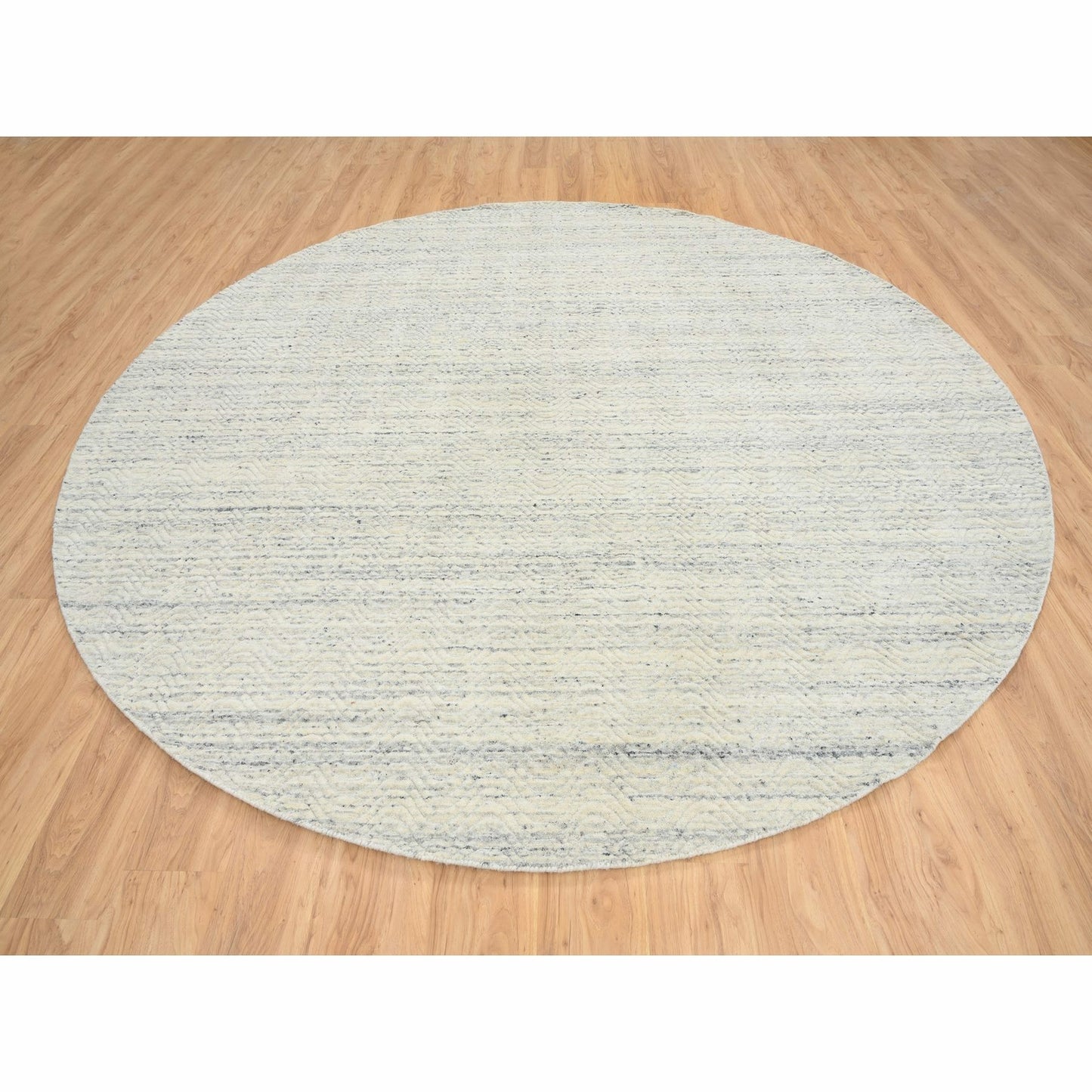 9'10"X9'10" Beige Wool Hand Loomed Modern Design Round Oriental Rug