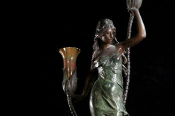 Auguste Moreau Bronze Lamp Sculpture 