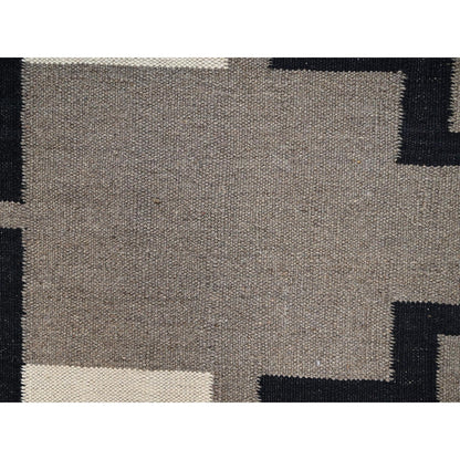 12'2"X14'8" Brown Hand Woven Rug American Geometric Design Flat Weave Wool