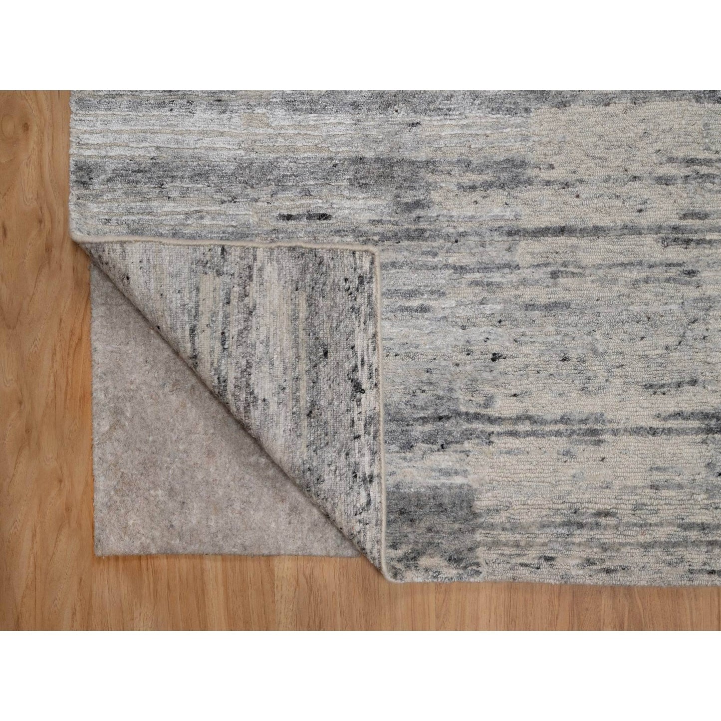 8'X10'2" Gray-Ivory Modern Design Hand Knotted Undyed Natural Wool Rug