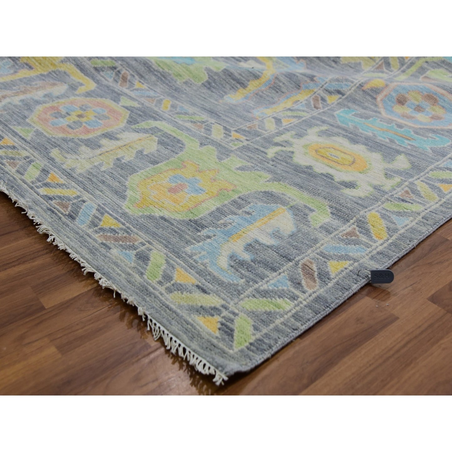 12'2"X18' Gray Hand Knotted Oushak Weave End Design 100% Wool Xl Rug