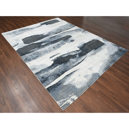 8'10"X11'9" Asphalt Black Abstract Design Organic Wool Hand Knotted Rug