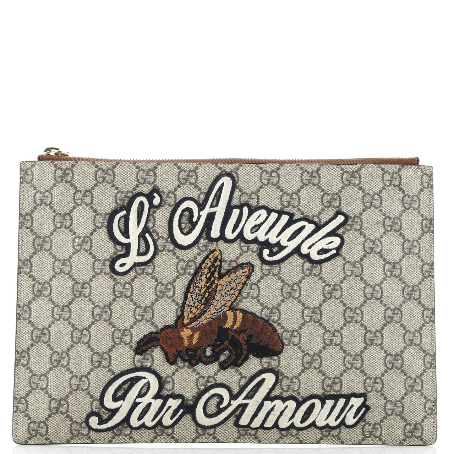 Gucci Zipped Pouch Leather With Applique Large