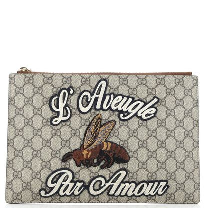 Gucci Zipped Pouch Leather With Applique Large