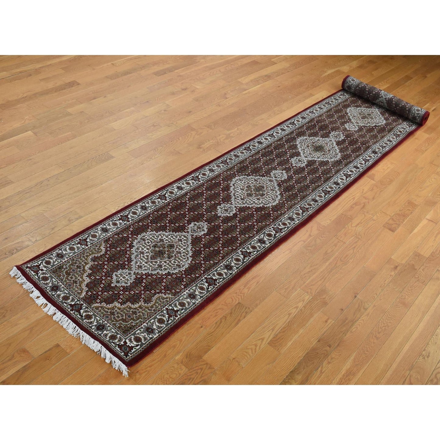 Rug 2'7"x15'8" Red Tebraz Mahi Wool and Silk Runner Hand Knotted Oriental