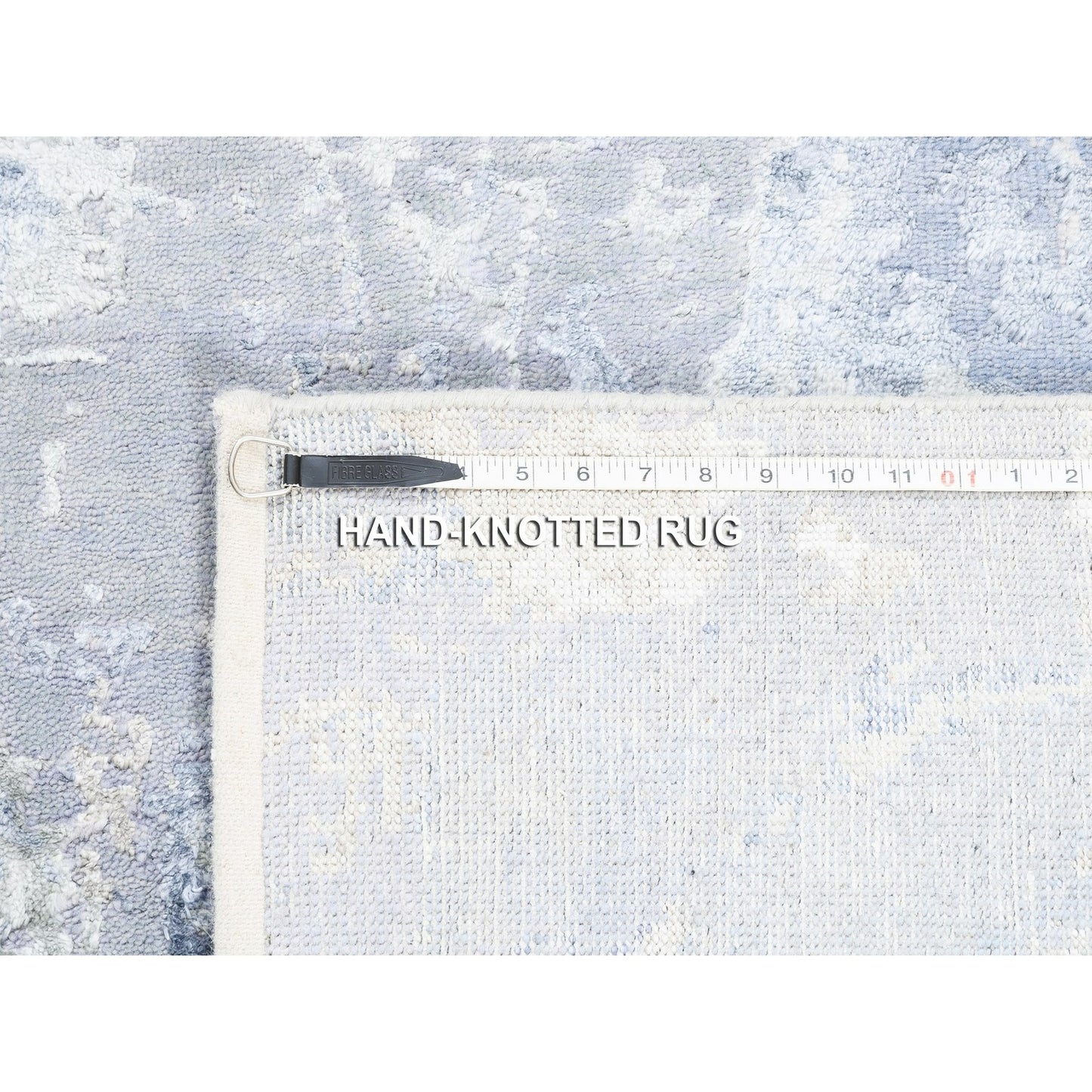 3'1"X5'1" Wool & Silk Silver Blue Abstract Design Hand Knotted Modern Rug