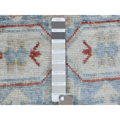 3'1"X10'2" Gray Anatolian Inspired Geometric Hand Knotted Wool Runner Rug