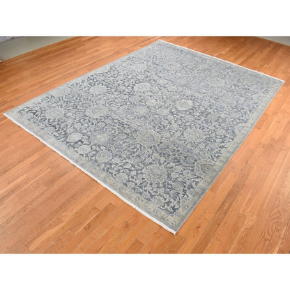 9'X11'8" Ash Gray Oushak Influence Pure Silk With Wool Hand Knotted Rug