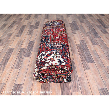 8'5"X10'9" Red Pure Wool Hand Knotted Semi Antique Zoroastrian Heris Rug