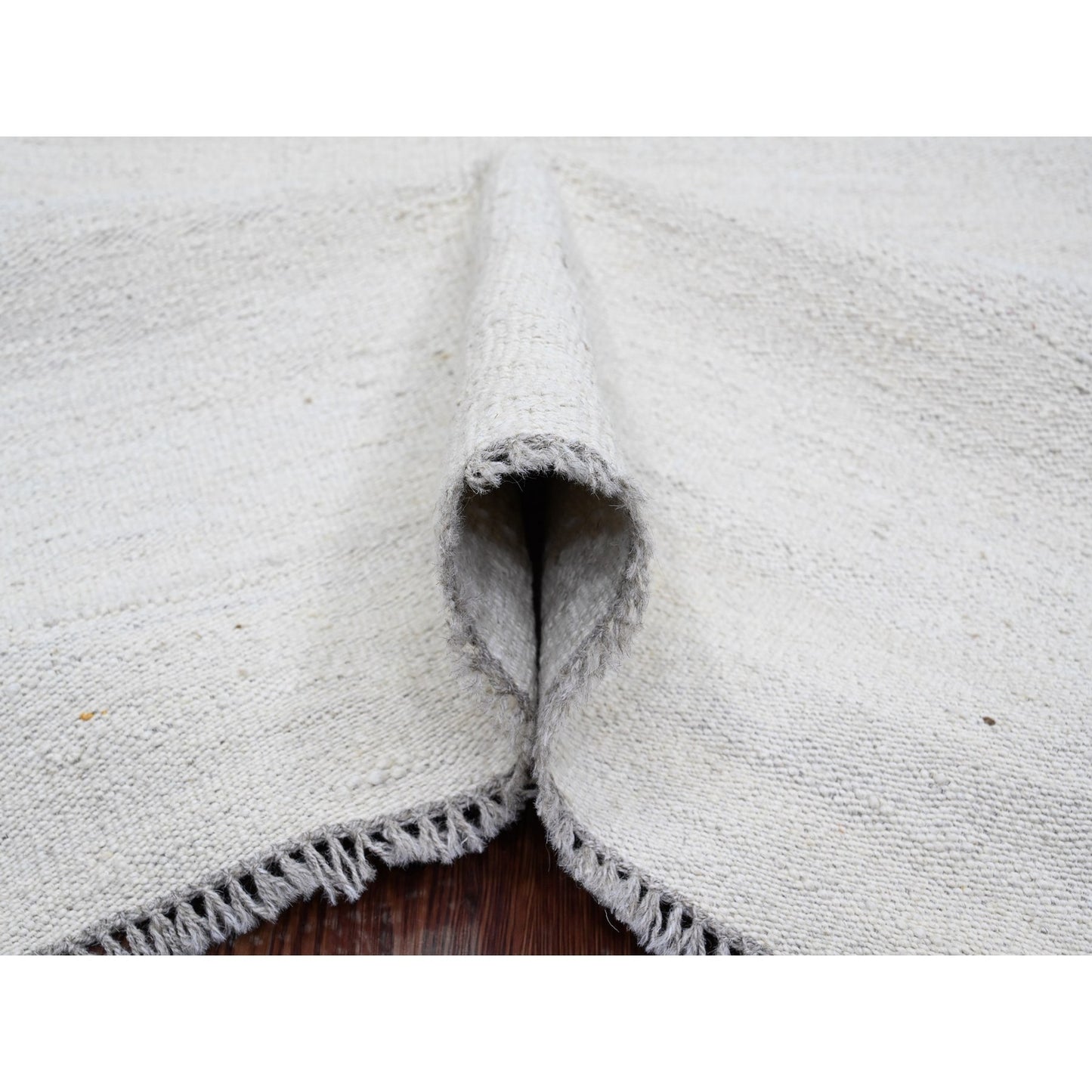 9'X12' White Flat Weave Solid Design Hand Woven Afghan Hand Spun Wool Rug