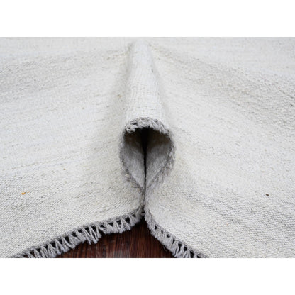 9'X12' White Flat Weave Solid Design Hand Woven Afghan Hand Spun Wool Rug