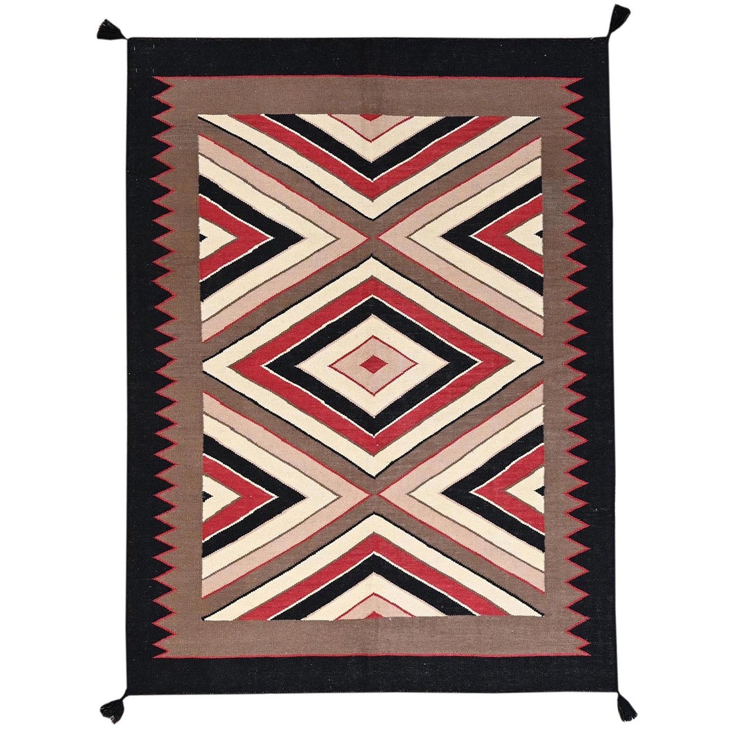 5'2"x7' Brown Flat Weave Southwest Geometric Design Hand Woven Wool Rug
