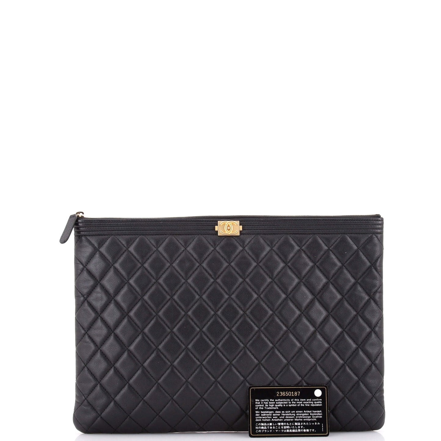 Chanel Boy O Case Clutch Quilted Caviar Large