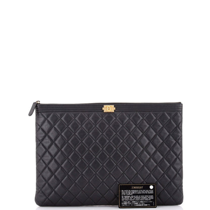 Chanel Boy O Case Clutch Quilted Caviar Large