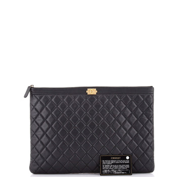 Chanel Boy O Case Clutch Quilted Caviar Large