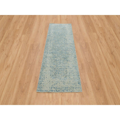2'6"X8 Gray Modern Jacquard Hand Loomed Wool And Silk Runner Oriental Rug