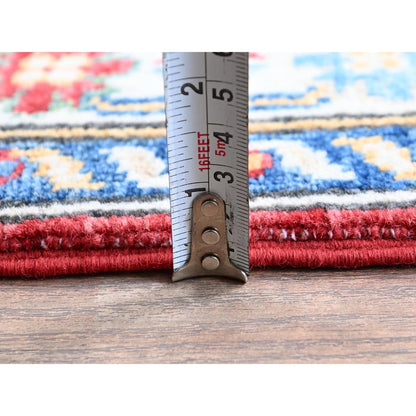 2'9"X6'4" Red Kazak With Medallion Design Hand Knotted Soft Wool Runner Rug