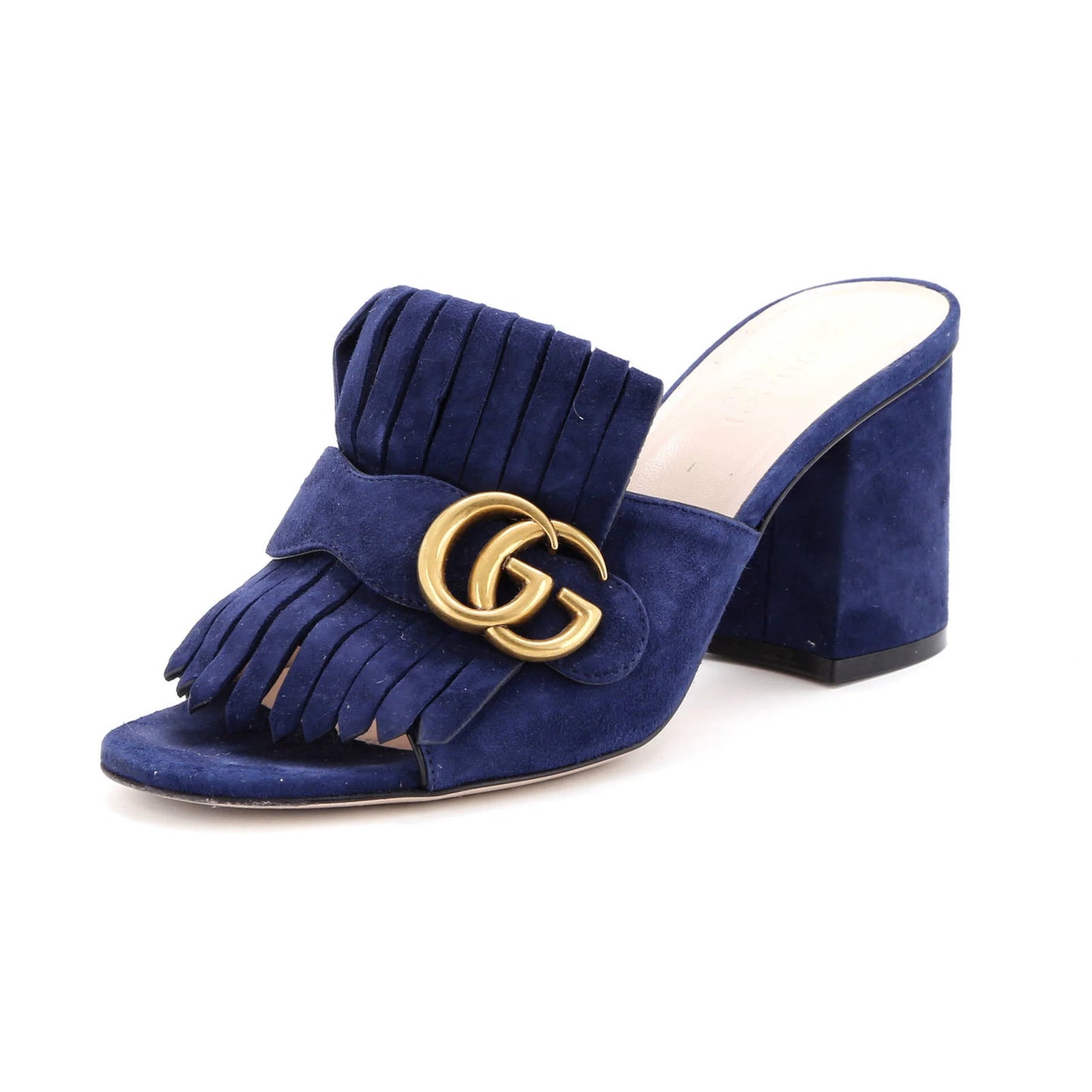 Suede Gucci Women's GG Marmont Fringed Heeled Sandals