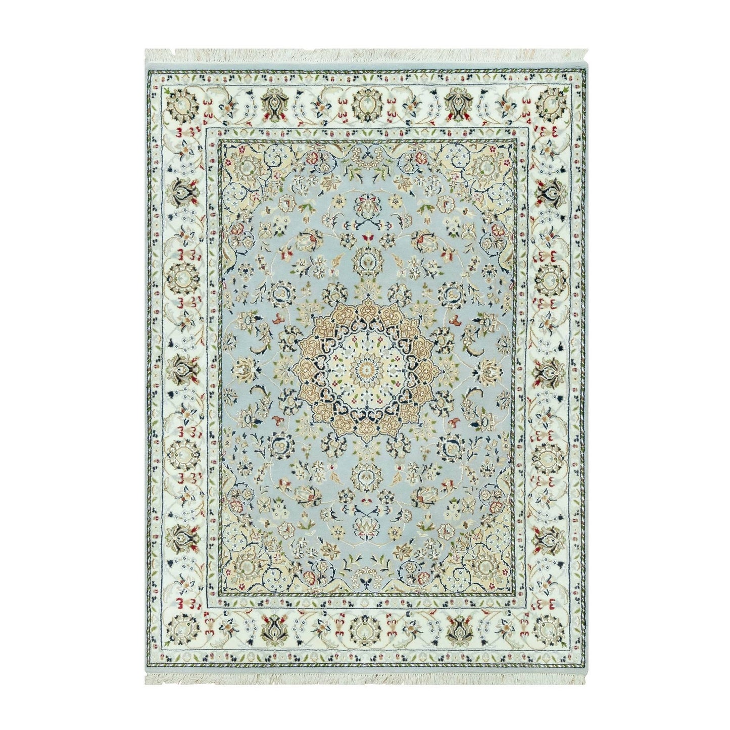 5'X6'9" Brittany Blue Nain Design 250 Kpsi Natural Wool Hand Knotted Rug