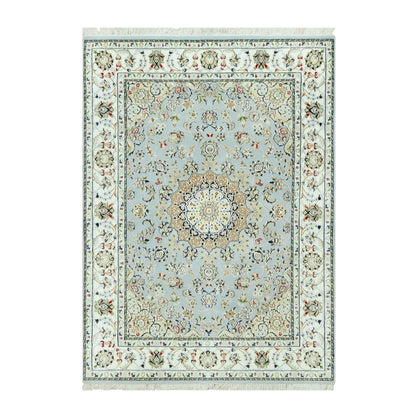 5'X6'9" Brittany Blue Nain Design 250 Kpsi Natural Wool Hand Knotted Rug