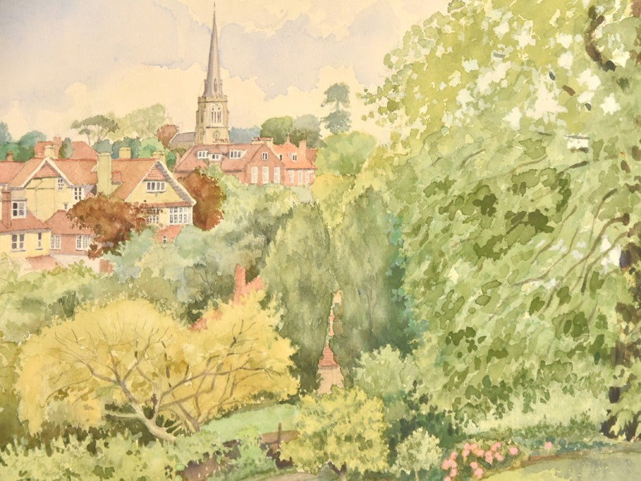 Ferris Honey Large British Signed Village Watercolor Framed Church Landscape