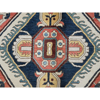 9'X11'8" Yellow Peshawar With Seeripe Heris Design Wool Hand Knotted Rug