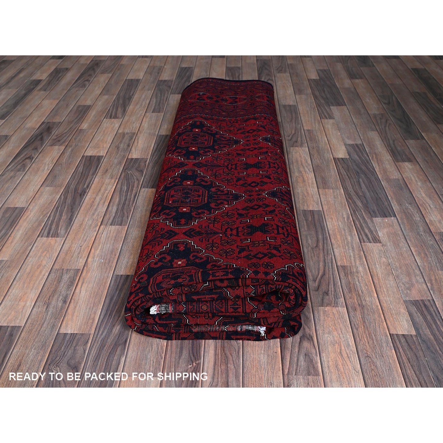 9'9"X12'8" Red Afghan Khamyab Geometric Pattern Hand Knotted Soft Wool Rug