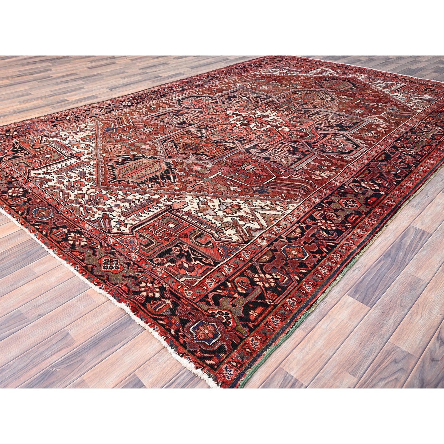 8'X12'2" Rosewood Red Wool Hand Knotted Antique Zoroastrian Heris Rug