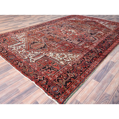 8'X12'2" Rosewood Red Wool Hand Knotted Antique Zoroastrian Heris Rug