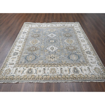 8'X8' Gray And Ivory Karjihooz Design Wool Square Oriental Rug
